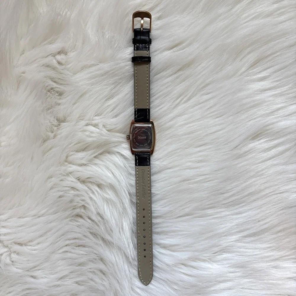 Stauer Debutante Watch Womens Rose Gold Tonneau Crystals Leather Band Classic